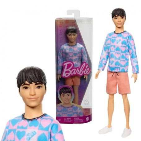 BAMBOLA KEN FASHIONISTAS DI BARBIE BRUNO CON MAGLIA CUORI MATTEL HRH24
