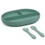 SET IN PAPPA POSATE E VASSOIO IN SILICONE SALVIA KIOKIDS 04296