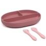SET IN PAPPA POSATE E VASSOIO IN SILICONE ROSA KIOKIDS 04291