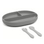 SET IN PAPPA POSATE E VASSOIO IN SILICONE GRIGIO KIOKIDS 04295