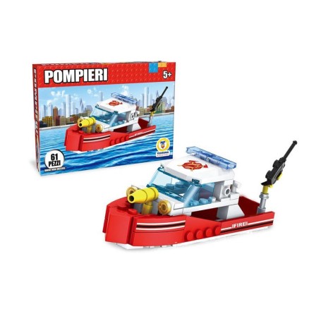BARCA DEI POMPIERI COSTRUZIONI CLICK CLACK VIGILI DEL FUOCO DA 61 PEZZI TEOREMA 68570