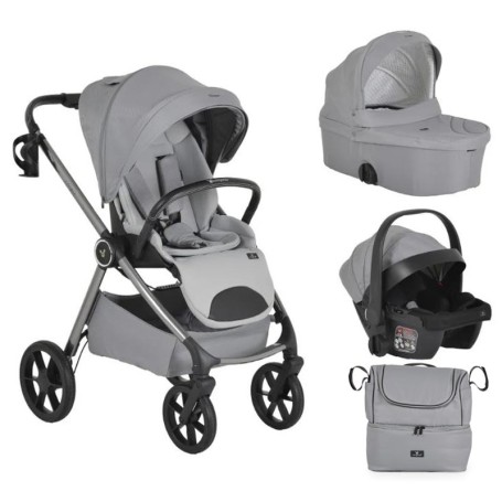 TRIO UNIQUE CANGAROO SILVER PASSEGGINO, NAVICELLA, OVETTO, ACCESSORI E BORSA MONI TRADE 236878