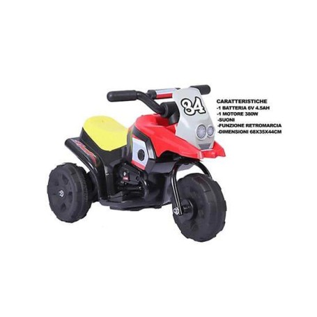 MOTO ELETTRICA PER BAMBINI 3 RUOTE ROSSA 6V CON RETROMARCIA E SUONI 7003