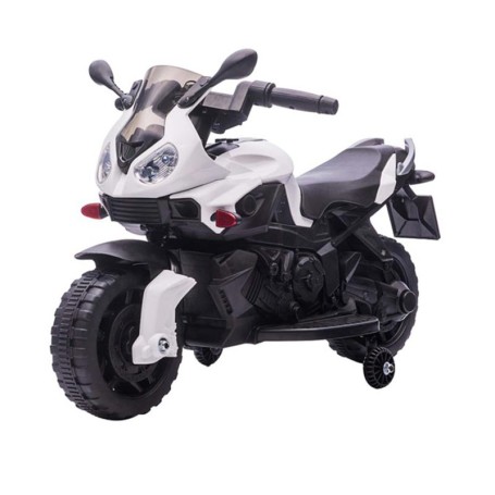 MOTO ELETTRICA PER BAMBINI BIANCA 6V CON SUONI LUCI E RETROMARCIA GLOBO 41551