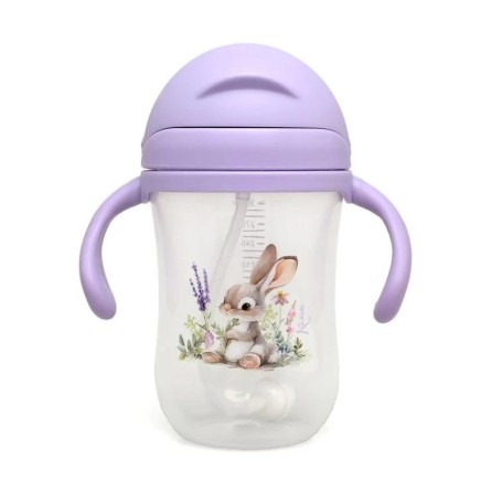 TAZZA DI APPRENDIMENTO STEP 3 CON CANNUCCIA IN SILICONE 300 ML CONIGLIETTO LAVANDA KIOKIDS 05370