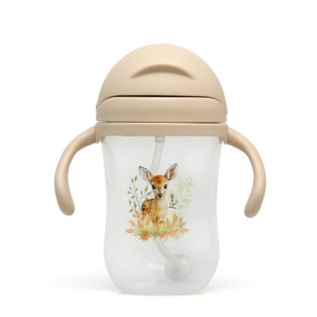 TAZZA DI APPRENDIMENTO STEP 3 CON CANNUCCIA IN SILICONE 300 ML CERBIATTO TORTORA KIOKIDS 04262