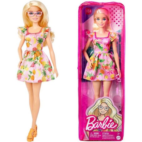 BAMBOLA BARBIE FASHIONISTAS 30 CM VESTITO CON FRUTTA BIONDA MATTEL HBV15 GRB55