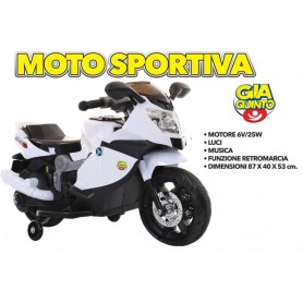 MOTO ELETTRICA PER BAMBINI CORSA SPORTIVA BIANCA CON SUONI E LED, ING. MP3 E USB GVC 5369