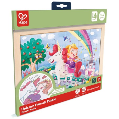 PUZZLE GLI AMICI DELL'UNICORNO 24 PEZZI CON CORNICE DI LEGNO HAPE 1642