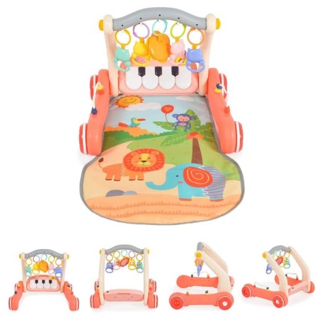 GIRELLO 2 IN 1 ROSA PRIMI PASSI E TAPPETO GIOCO CON PIANOFORTE MONI TRADE HE0637