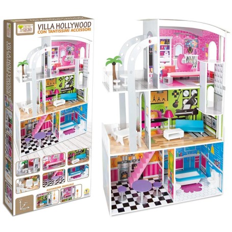 CASA PER BAMBOLE IN LEGNO VILLA HOLLYWOOD CON ASCENSORE E ACCESSORI TEOREMA 40642
