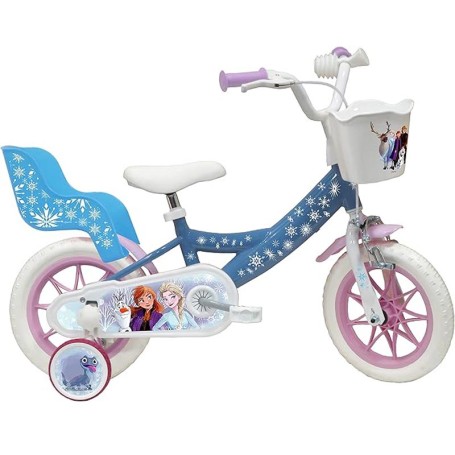 BICICLETTA PER BAMBINI 14" DISNEY FROZEN CON 2 FRENI, CESTINO E PORTABAMBOLA LUBEX 36586