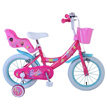 BICICLETTA PER BAMBINI 14" BARBIE CON 2 FRENI, CESTINO E PORTABAMBOLA LUBEX 37479