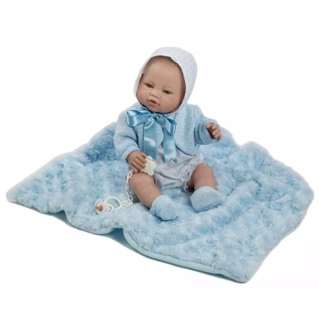 BAMBOLOTTO 42 CM CON COPERTINA AZZURRA, CIUCCIO E ACCESSORI MODA BERBESA HT 51141