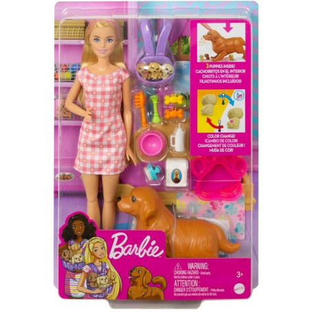 PLAYSET BARBIE BAMBOLA 30 CM CON CUCCIOLI APPENA NATI MATTEL HCK75