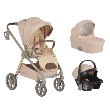 TRIO UNIQUE CANGAROO MACADAMIA BEIGE PASSEGGINO, NAVICELLA, OVETTO, ACCESSORI E BORSA MONI TRADE 236847