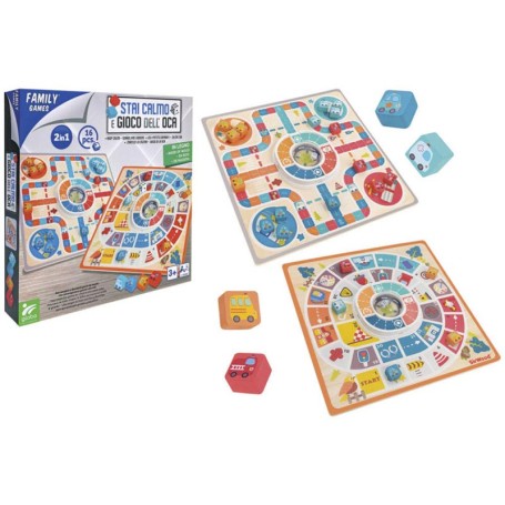 GIOCO DELL'OCA E STAI CALMO IN LEGNO GIOCO DI SOCIETA 2 IN 1 GLOBO 39937