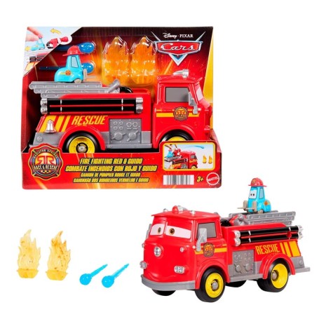 CAMION POMPIERI CARS RED SFRECCIA E SOCCORRI E GUIDO CON ACCESSORI MATTEL JFL54