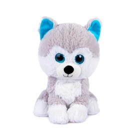 PELUCHE CANE SEDUTO 40 CM BIANCO E GRIGIO CON OCCHIONI DECAR 26876