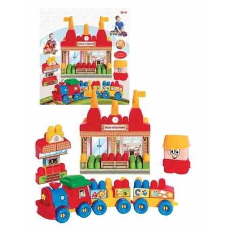 PLAYSET TRENINO COSTRUZIONI CON STAZIONE FERROVIARIA DA 66 PEZZI DECAR 35836
