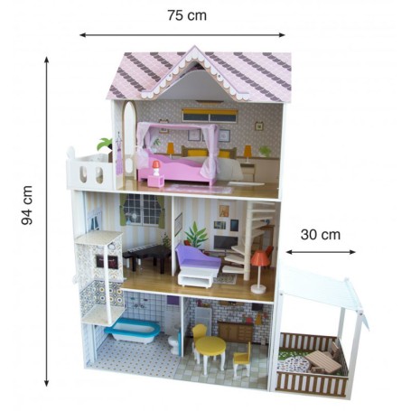 CASA BAMBOLE IN LEGNO 3 PIANI CON ASCENSORE E ACCESSORI ODG 626