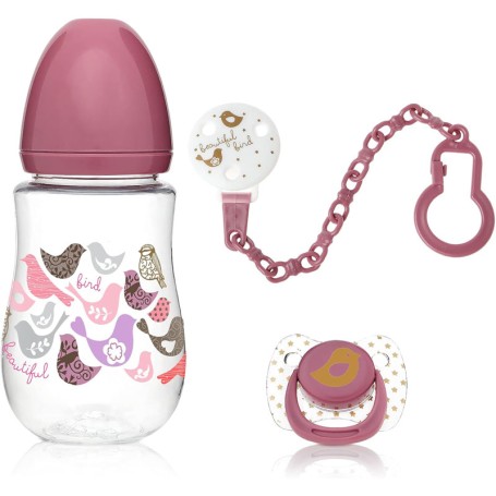 SET REGALO 3 IN 1 CON BIBERON, CIUCCIO E CATENELLA ROSA KIOKIDS 2255