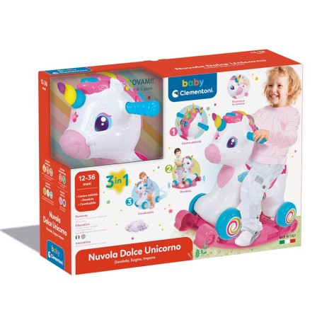 NUVOLA DOLCE UNICORNO CAVALCABILE E PARLANTE RIDE ON CLEMENTONI 17753/17855